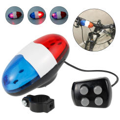 Bicycle Police Siren 4 Sounds Melody Bicycle Power Horn Siren Bell 6-LED Strobe Blue and Red Bicycle Safety Light for Kids Bike