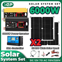 6000W 220v full set for house Inverter 30A Controller 200W Solar Panel Portable solar generator photovoltaic kit Camping For Car