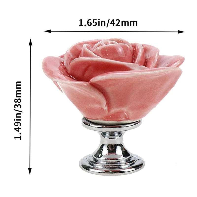 Description Picture 3 of itemCeramic Rose Cabinet Knobs 6 Pack Cupboard Door Knobs Drawer Dresser Pull Handles With Screws (Pink)