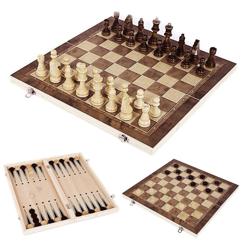 Description Picture 5 of item3 in 1 Chess Game Board Folding Storage Wooden Chess and Checkers Game Set Travel Chess Sets for Chess Board Game