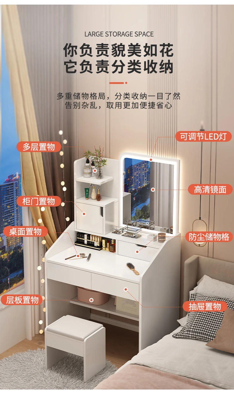 Description Picture 4 of itemWhite Led Dresser Eithe Items Narrow Teenagers Make Up Mirror Dressing Table Mobile Hotel Apartment Penteadeiras Funiture