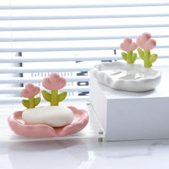 Creative Floral Soap Box Draining Non-slip Soap Dish Bathroom Accessories Sea White Soap Holder for Home Bath Soap Holder Rack