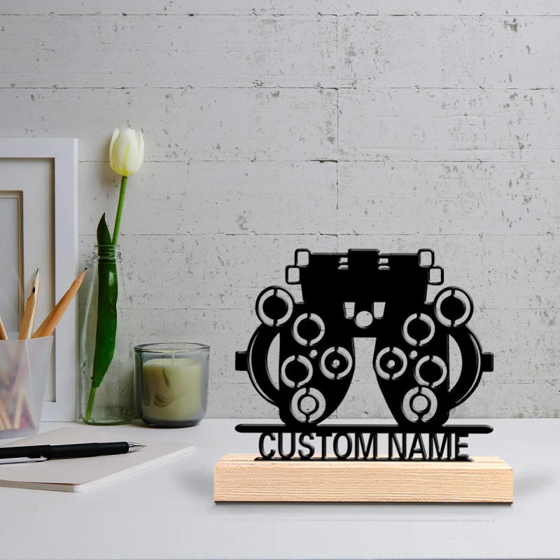 Description Picture 2 of item1pc Stylish Personalized Custom Phoroptor Metal Statues Metal Art With Wooden Base Suitable For Office, Bedroom, Living Room, De