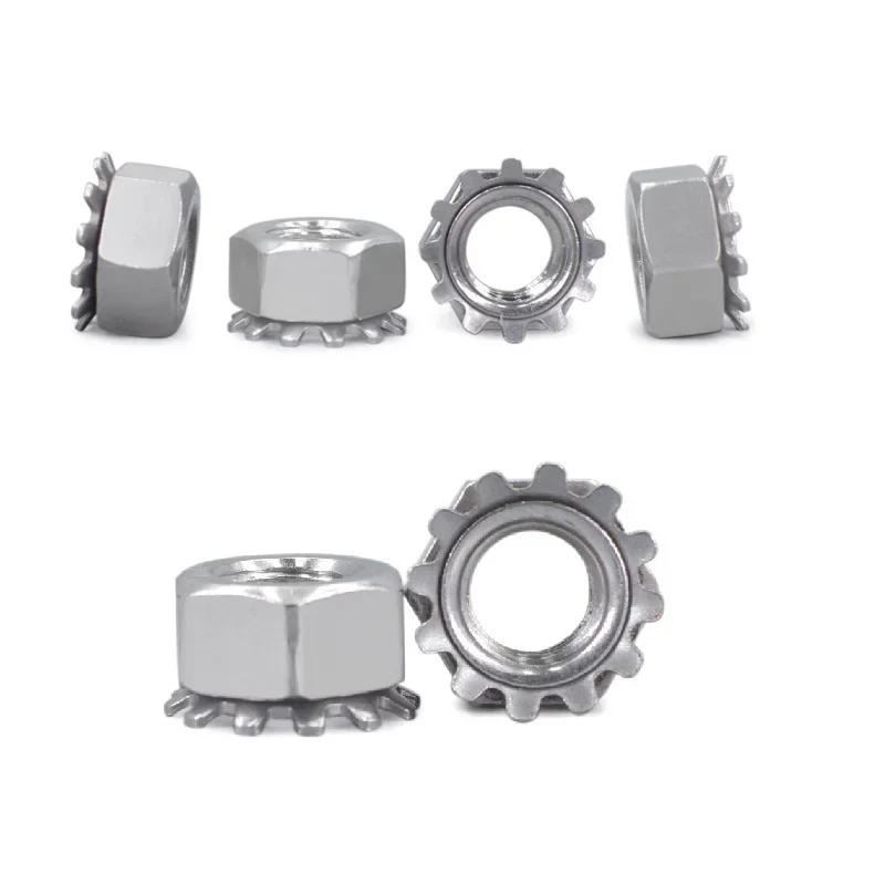 Description Picture 2 of item304 stainless steel US-made K-nuts imperial nut nuts K metric multi-tooth fine tooth nuts 4# 6# 8# 10# 1/4 5/16 M6-0.75 M8-0.75