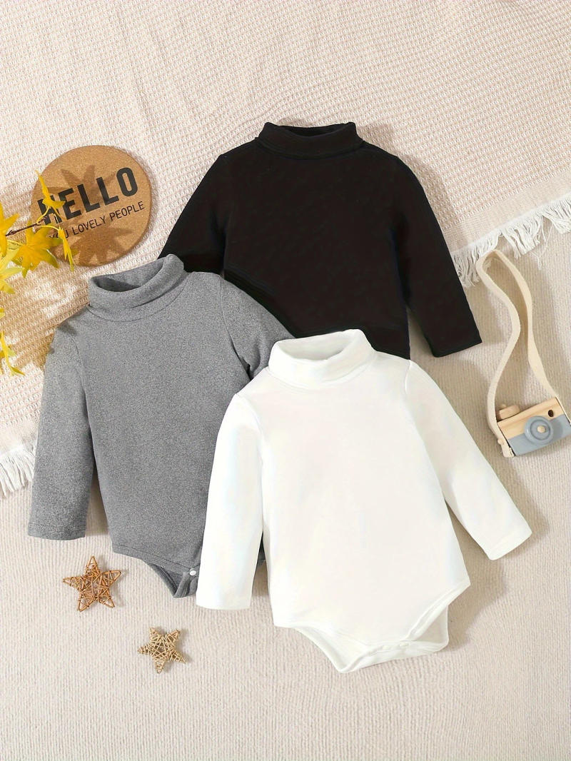 Description Picture 2 of item3Pairs/Lot Baby Girl Autumn And Winter Comfortable Warm Simple Solid Color Casual Velvet High Neck Long Sleeve Triangle Clothing