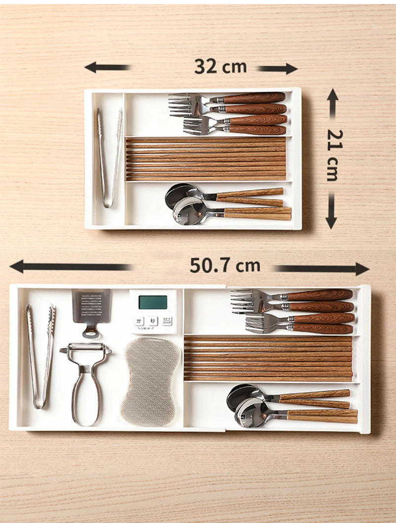 Description Picture 4 of itemKitchen Cabinet Stretchable Drawer Organizer Multifunctional Kitchen Utensils Storage Tray Kitchenware Classified Organizer Tray