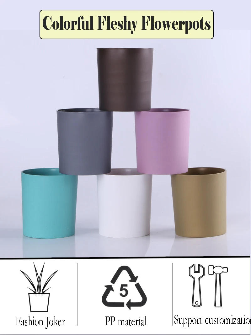 Description Picture 2 of item1PC Simple Plastic Flower Pot with Tray Colorful Round Creative Fleshy Plastic Pot Indoor Desktop Green Plant