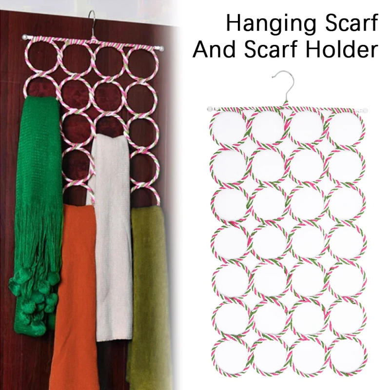 Description Picture 2 of itemScarf Holder Foldable Tie Belt Hook Shawl Scarves Organizer Rattan Weave Hanger Wardrobe Storage Holder Display Rack