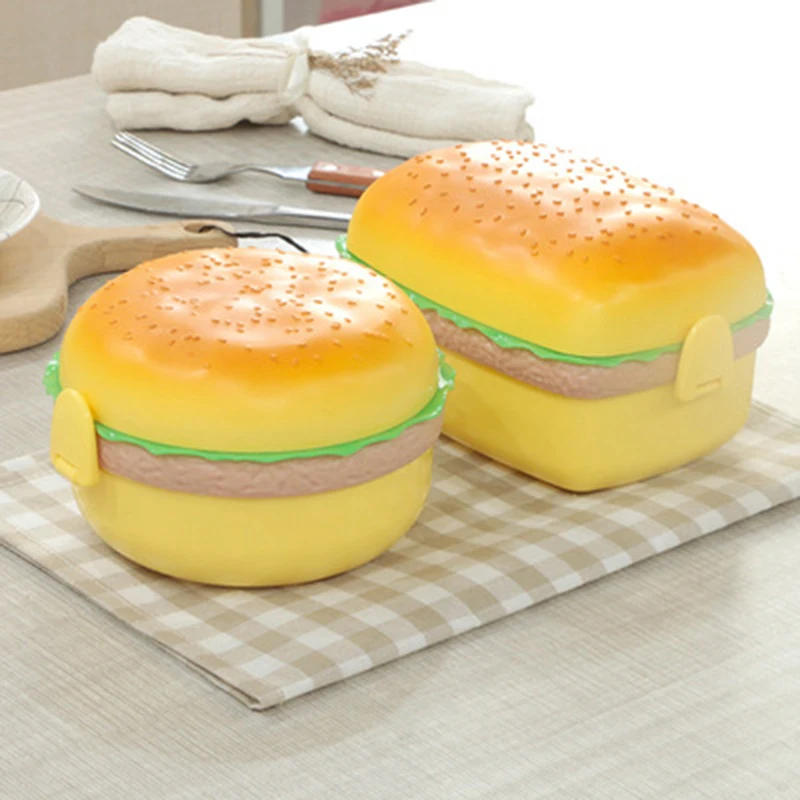 Description Picture 5 of itemHamburger Lunch Box Double Tier Cute Burger Bento Box Microwave Children School Meal Food Snack Fruit Container 1000Ml