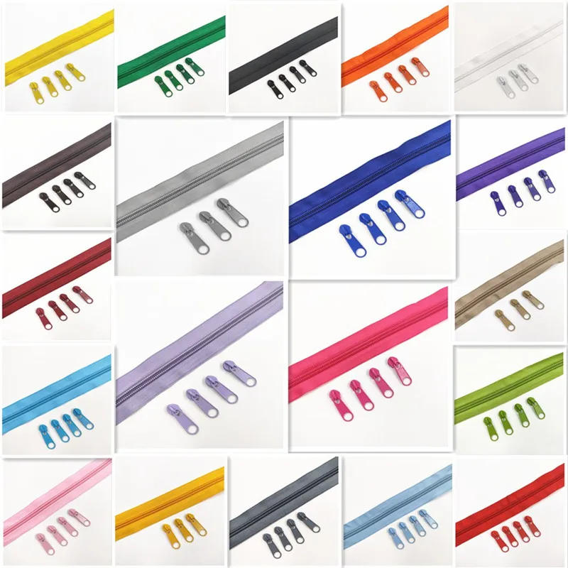 Description Picture 4 of item1/2/3/5/8/10 Meters 5# Long Nylon Zippers Rolls with 2/4/6/10/16 /20 Pieces  Zipper Slider For Tailor Sewing Accessories