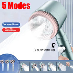 5+1 Modes Shower Head with Massage Brush ABS High Pressure Water Saving Portable Bathroom Filter ShowerHead One-Key Stop Water