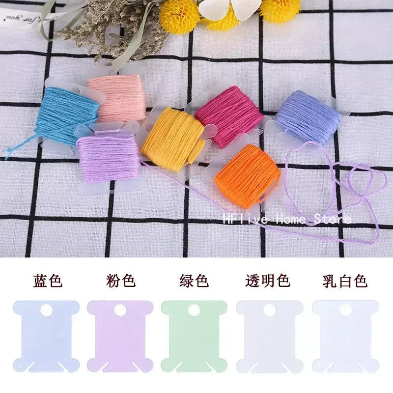 Description Picture 3 of item20pcs/lot Plastic Bobbins Sewing Thread Organizer Holder Embroidery Floss Storage Card DIY Craft Cross Stitch Sewing Accessories