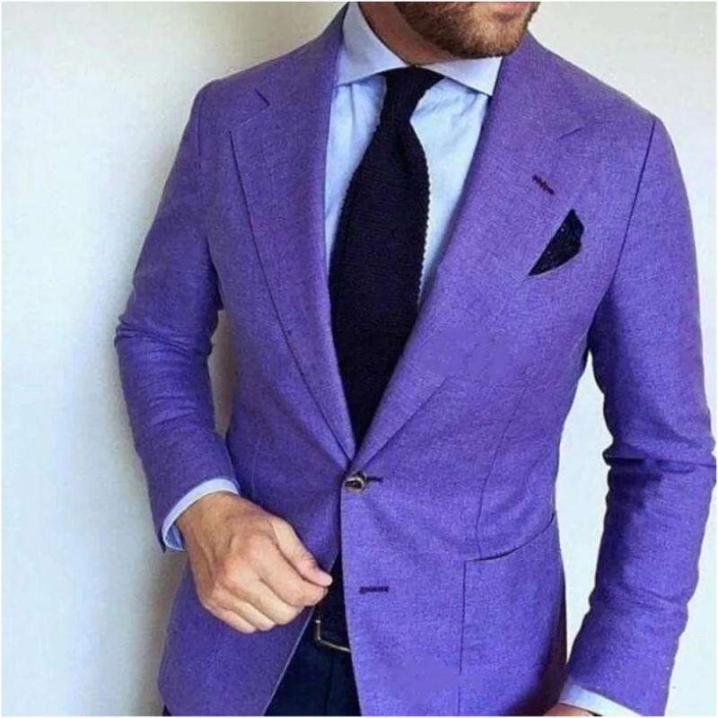 Description Picture 2 of itemPurple Peak Lapel Men Suits Prom Tailored Made Costume Homme Marriage Terno Masculino Groom Blazer Wedding 2 Pcs(Jacket+Pant)