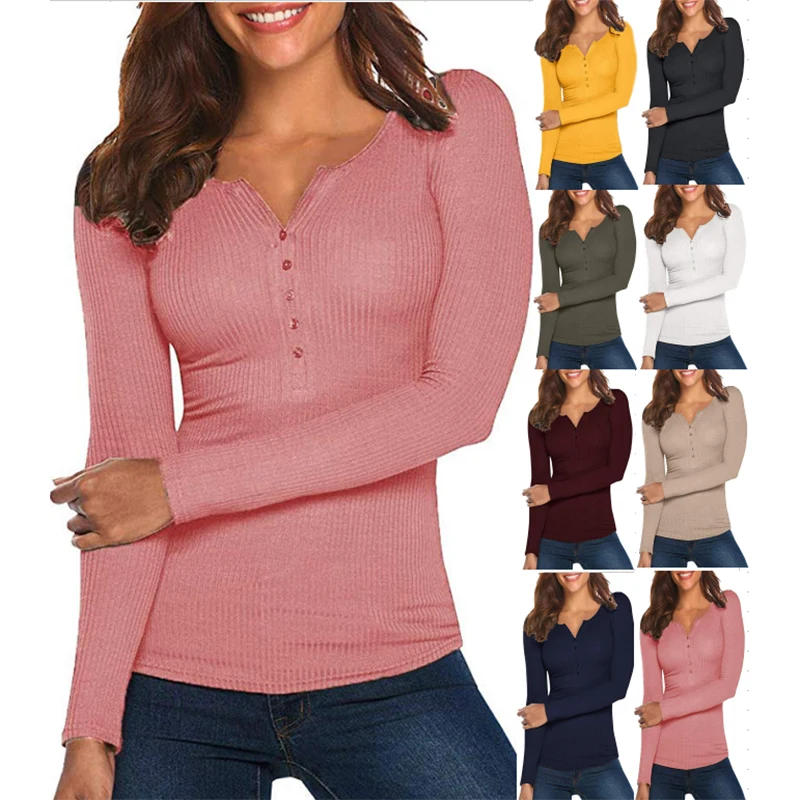 Description Picture 3 of itemSingle Breasted Pullover Top Long Sleeve Slim T-shirt Casual Simple Women Clothing Basic Autumn Winter 2024 Lady Trend Thin New