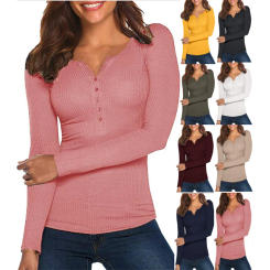 Single Breasted Pullover Top Long Sleeve Slim T-shirt Casual Simple Women Clothing Basic Autumn Winter 2024 Lady Trend Thin New