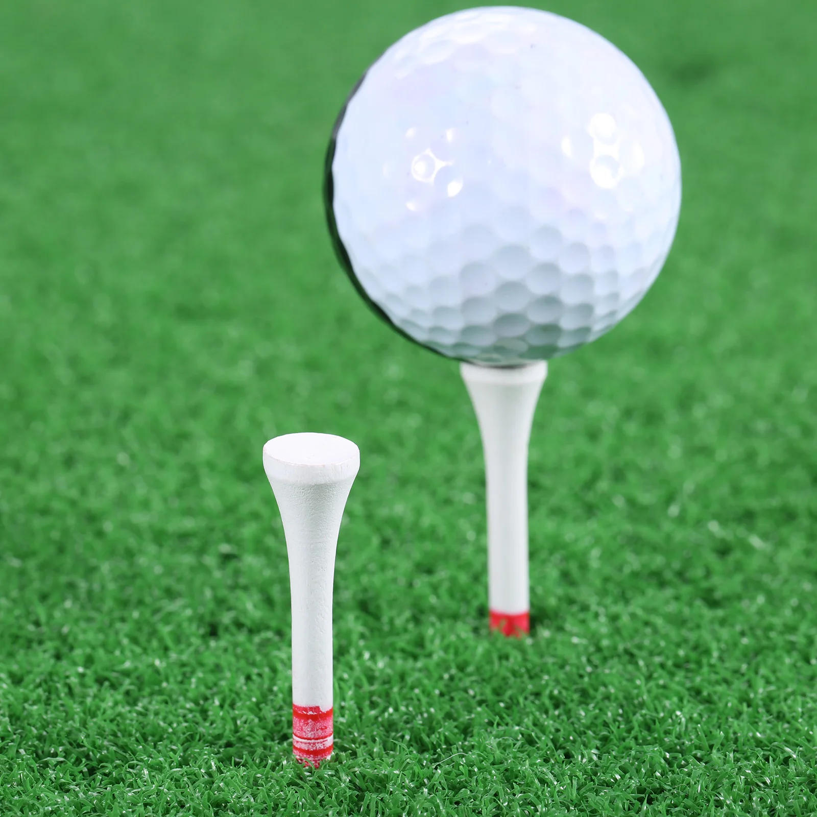 Description Picture 6 of item25pcs Professional Golf Tees White with Red/Yellow/Blue Stripe Mark Scale 53mm/69mm/83mm Wooden Golf Ball Tees Practice Supplies