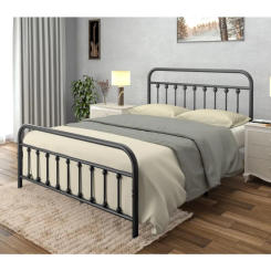 Queen Size Vintage Bed FrameBlack Headboard Footboard Wrought Rod Iron Art Farmhouse Industrial Victorian Style , Bed Frames
