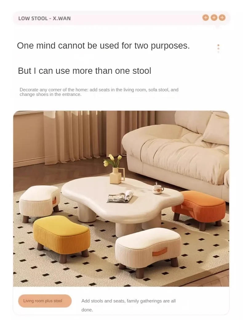 Description Picture 4 of itemPorch Ottomans Small Stool Simple Shoe Stool Living Room Sofa Footstool Coffee Table Small Stools Soft Small Chair Home Stools