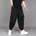 Men's Fall/Winter Dark Baggy wide-leg Haren Pants High Street Techwear multi-pocket Zipper Embellish Bound Foot Cargo Pants