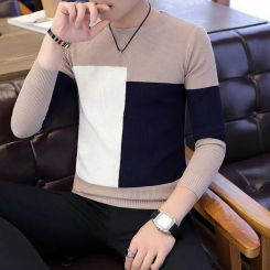 Warm Sweater Stylish Colorblock Men's Sweater Knitted Slim Fit Soft Warm Pullover for Fall/winter Breathable Knitted Sweater