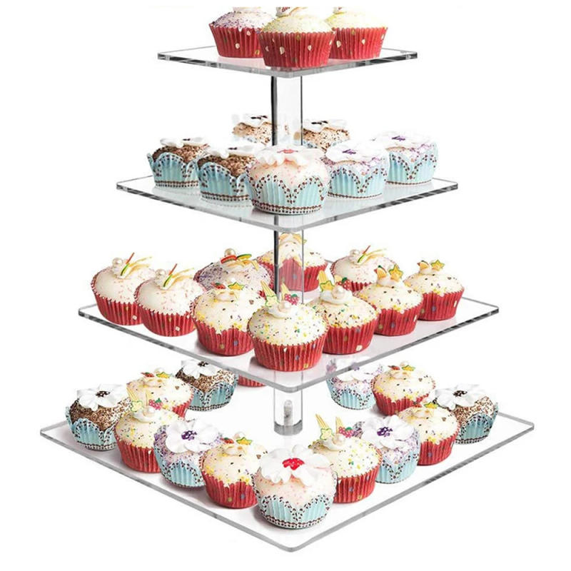 Description Picture 4 of item3/4 Tier Acrylic Wedding Cake Stand Crystal Cup Cake Display Shelf Cupcake Holder Plate Birthday Party Decorative Stands