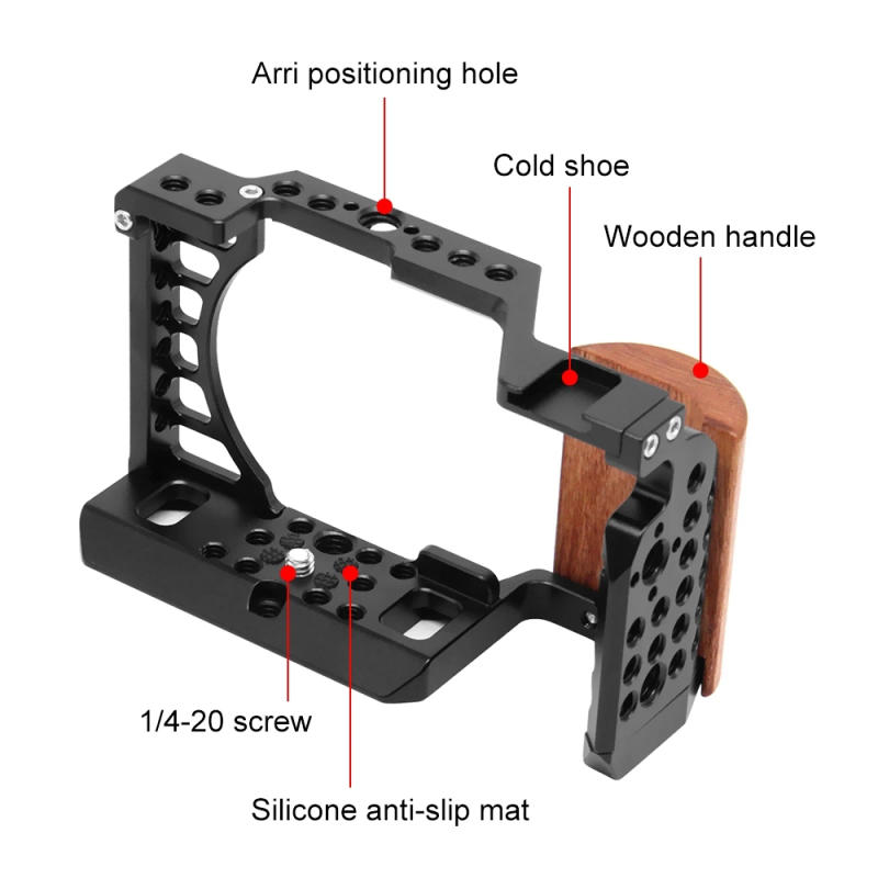 Description Picture 6 of itemPULUZ for Sony A6400 / A6300 / A6100 / A6000 Wood Handle Metal Camera Cage Stabilizer Rig
