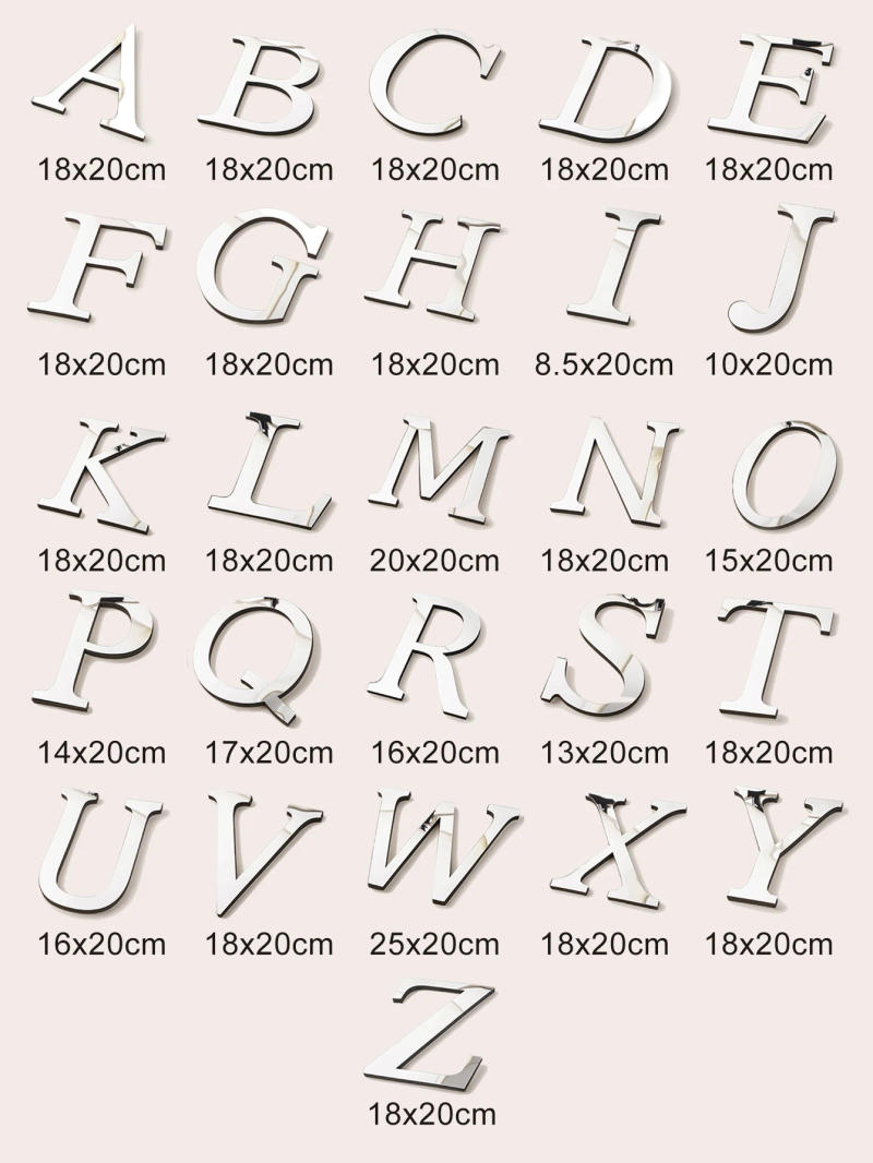 Description Picture 2 of item20cm English Alphabet Acrylic 3D Wall Sticker Home Decor Peel & Stick Wallpaper For Celebration Wedding Mirror Poster Big Size