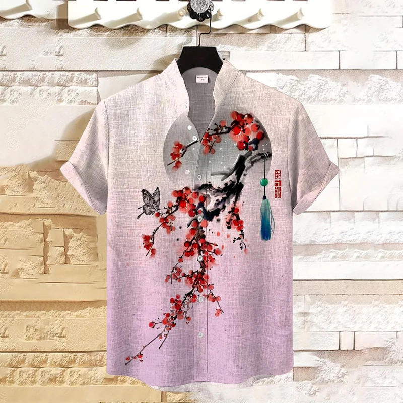 Description Picture 4 of itemMen summer vacation character image casual luxury social fashion flower hawaiian short sleeve shirt elegant retro clothing