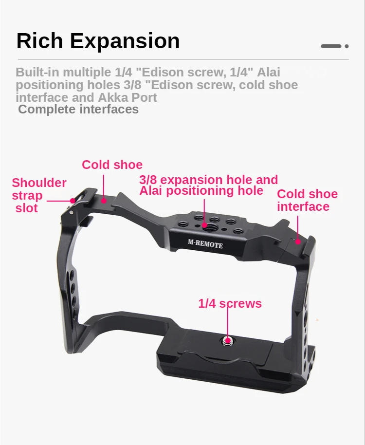 Description Picture 4 of itemM-REMOTE Camera Cage for Canon EOS R7 w Cold Shoe Mount 1/4&3/8 Inch Screw Holes Full Dslr Aluminum Alloy Video Camera Cage Rig