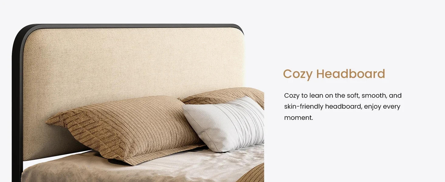 Description Picture 4 of itemBed Frame, with Curved Upholstered Headboard and Footboard, Large Under Bed Storage, No Box Spring Needed, Queen Size, Bed Bases