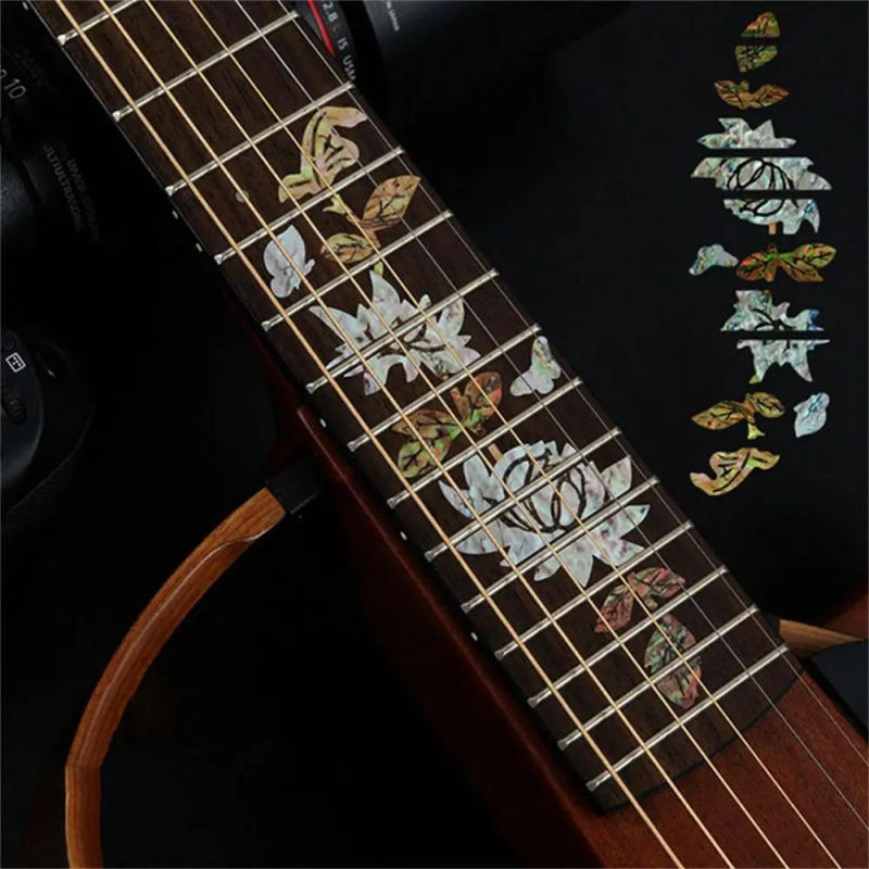 Description Picture 4 of item22 Styles Ultra Thin Inlay Guitar Decals Fretboard Sticker Music Instrument Decorations Electric Acoustic Guitar Bass Accessory