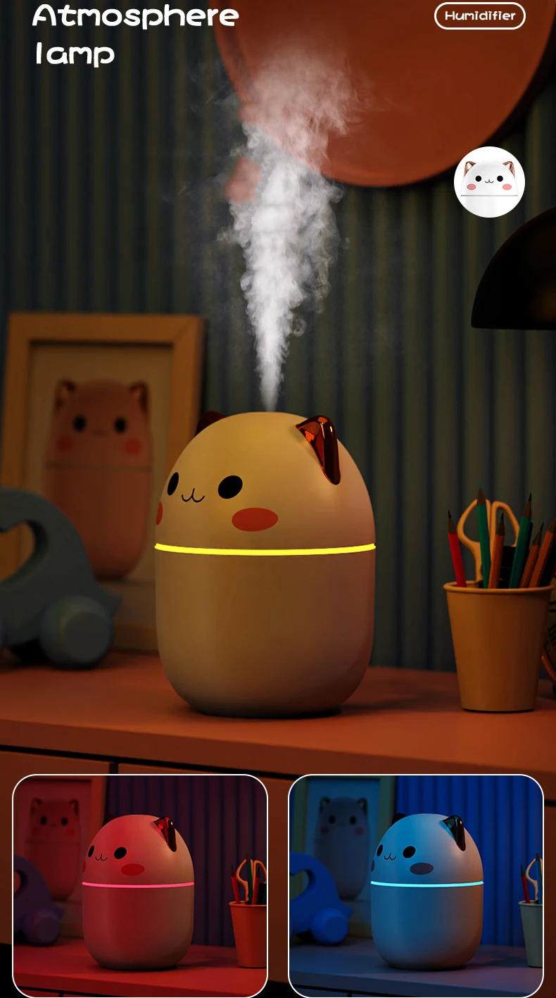 Description Picture 6 of item250ml Air Humidifier Cute Kawaiil Aroma Diffuser with Night Light Cool Mist for Bedroom Home Car Plants Purifier Humificador