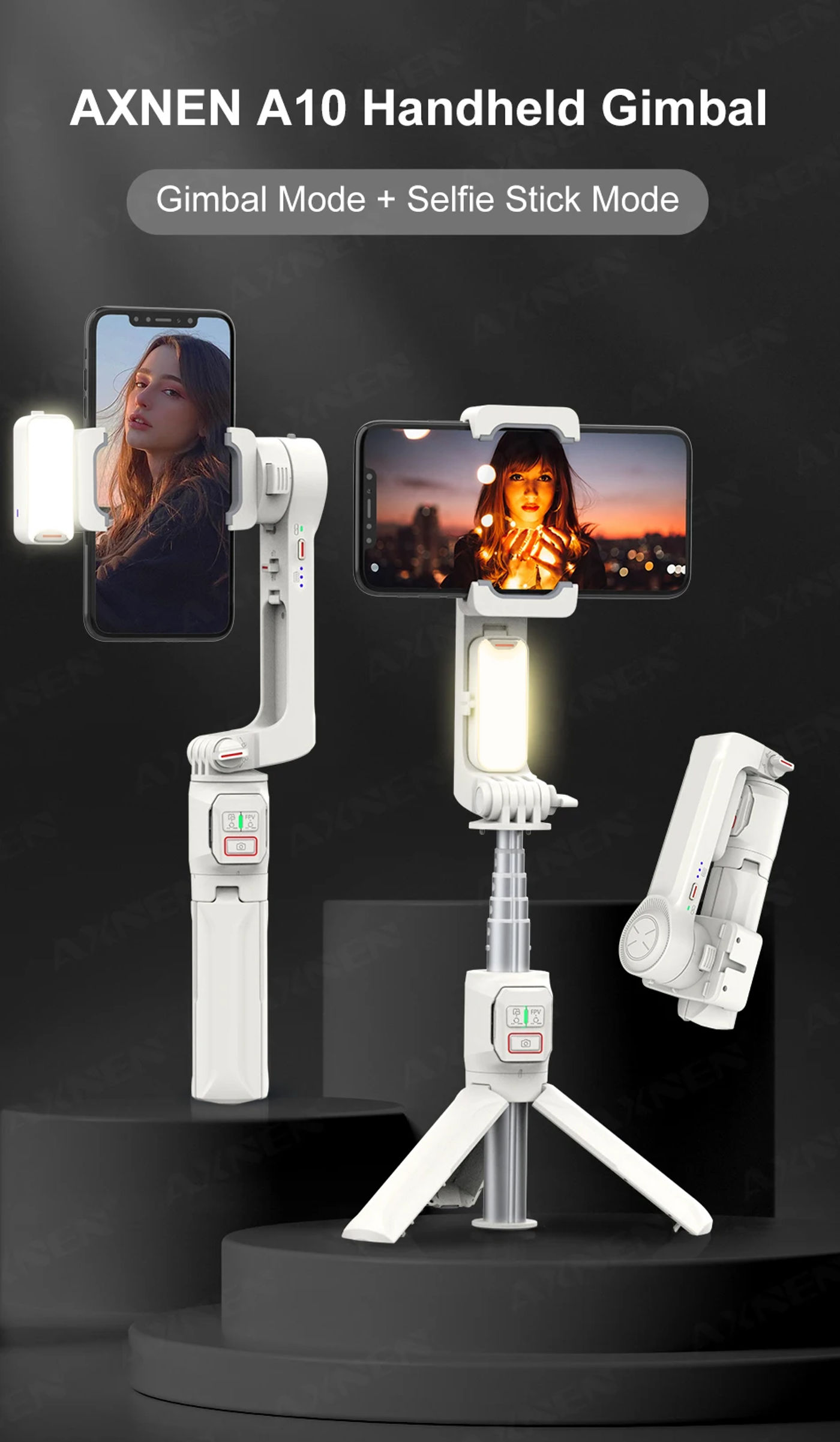 Description Picture 2 of itemAXNEN A10 Handheld Gimbal Smartphone Stabilizer with Fill Light Extension Rod Remote Cellphone Selfie Stick for iPhone Samsung