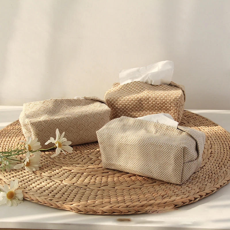 Description Picture 2 of itemJapanese-Style Jute Tissue Case Napkin Holder for Living Room Table Tissue Boxes Container Home Car Papers Dispenser Holder
