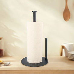 Matte Black Roll Holder Anti-Slip Paper Towel Roll Holder Free-Standing Kitchen Roll Holder for Kitchen Bathroom Rolls Organizer