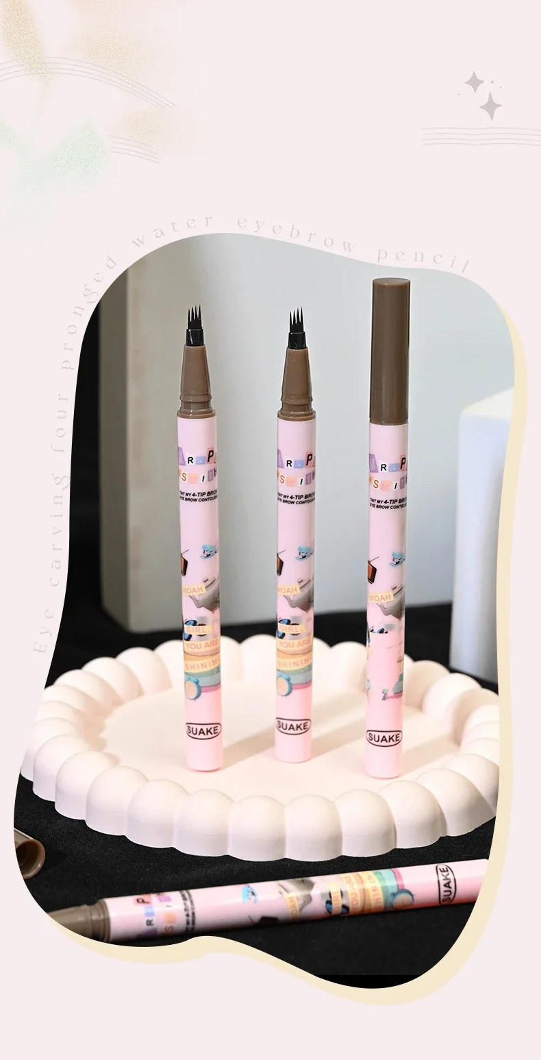 Description Picture 2 of item4 Colors Eyebrow Pen Waterproof 4 Fork Tip Eyebrow Tattoo Pencil Cosmetic Long Lasting Natural Dark Brown Liquid Eye Brow Pencil
