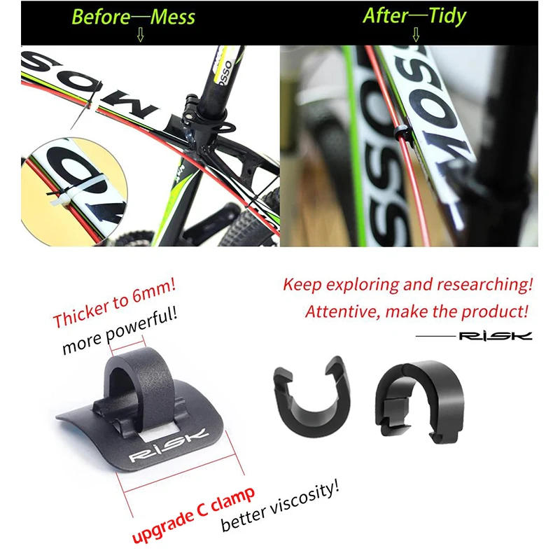 Description Picture 6 of itemRISK 1/5/10pair Bicycle Frame C-clips Clamps Housing Guide with Adhesive Seat MTB Road Bike Fixed Brake Shift Cables Buckle