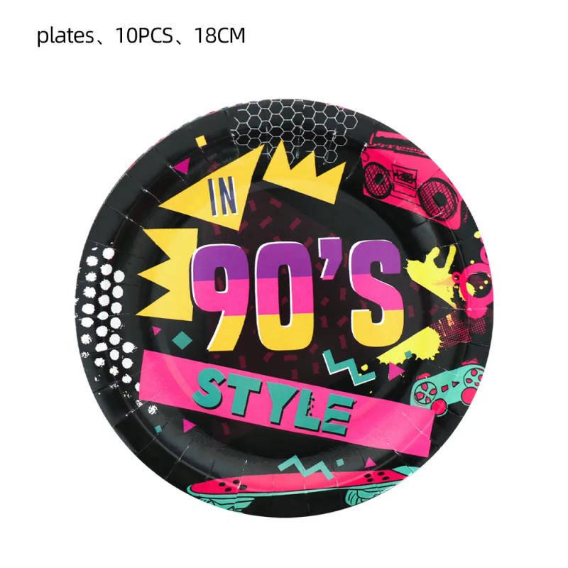Description Picture 2 of item90s Theme 90s Disco Fever Dancer Party Supplies Disposable Tableware Music Glow Party Graffiti Brick Background Balloons Decor