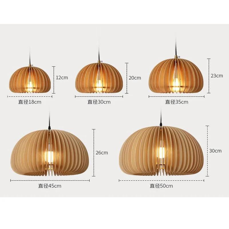 Description Picture 3 of itemJapanese Retro Wooden Pumpkin Chandelier Vintage E27 Restaurant Pendant Light Homestay Decorative Lighting Nordic Bedroom Lamps