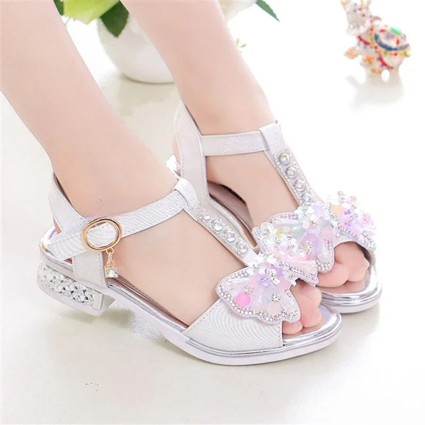 Description Picture 6 of itemGirls Flat Heel Sandals Kids Girls Spring Summer Little Kids Princess Dress Bow Fashion Teenage Shoes