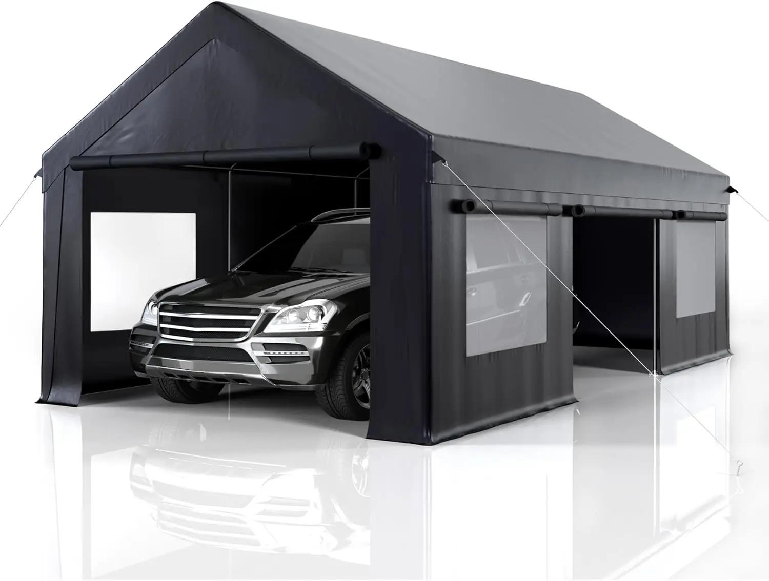 Description Picture 4 of itemCarport, 12' X 20' Heavy Duty Portable Garage, Carport Canopy with Side-Opening Door & Roll-Up Windows, Car Canopy Outdoor Black
