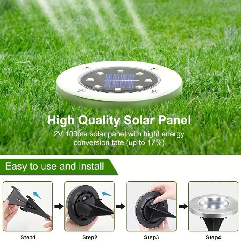 Description Picture 2 of item4pcs Solar-Powered Ground Lights - Vibrant 8LED All-Weather Outdoor Illumination Eco-Friendly Landscape Lighting