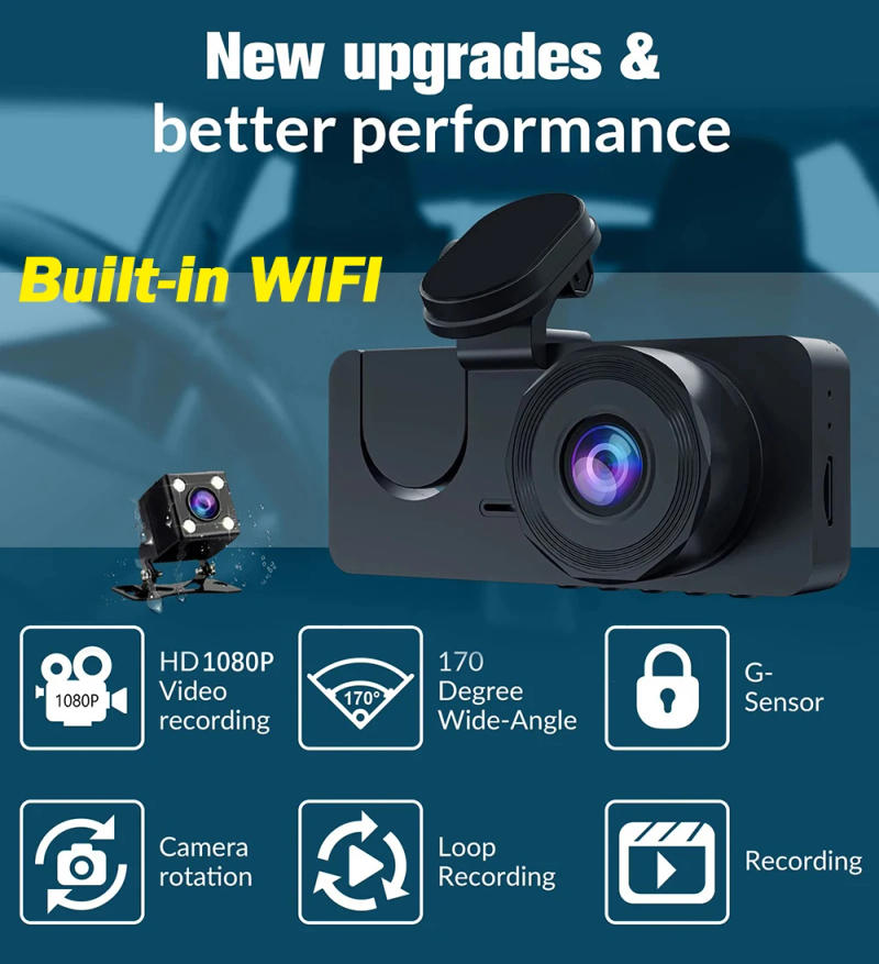 Description Picture 4 of item1080P Dash Cam for Cars Video Recorder 3Channel Front and Rear Camera WIFI Car Camera Rear View Camera for Vehicle Car accessory
