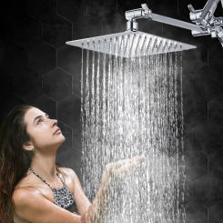 All Metal 8" Dual Square Shower Head Combo  Rain Shower Head  Handheld Shower Wand Adjustable Smooth 3-Way Diverter (Chrome)