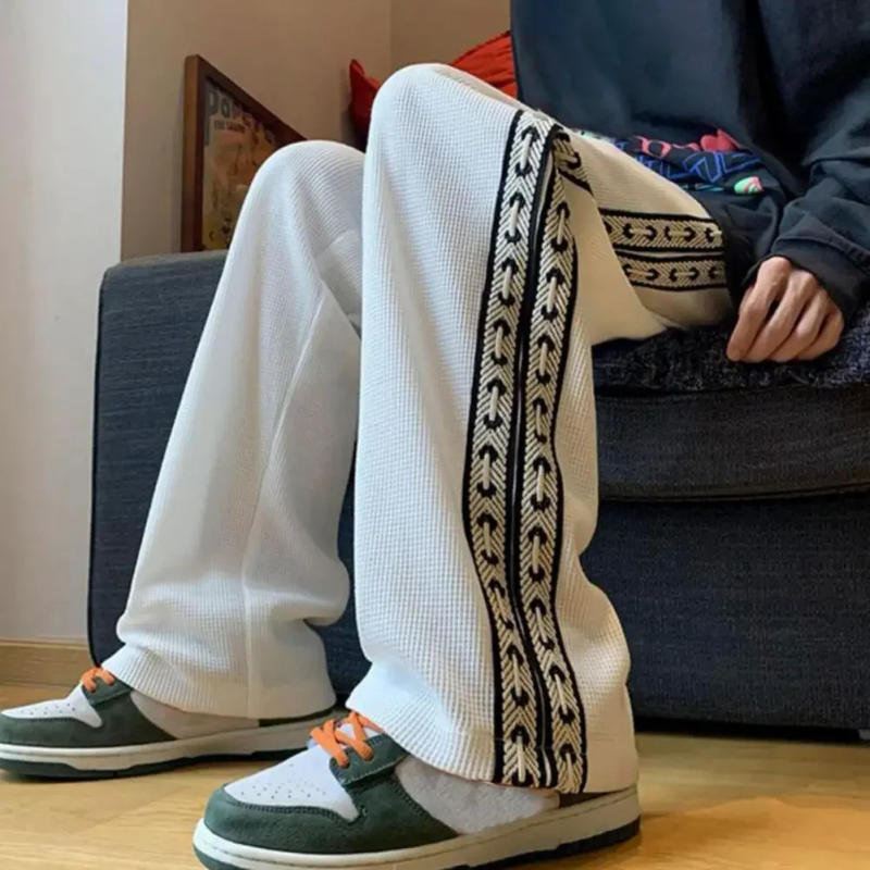 Description Picture 2 of itemMen Pants Shrink Resistance Absorb Sweat Drawstring Elastic Waist Waffle Grid High Street Casual Trousers Sports Clothing