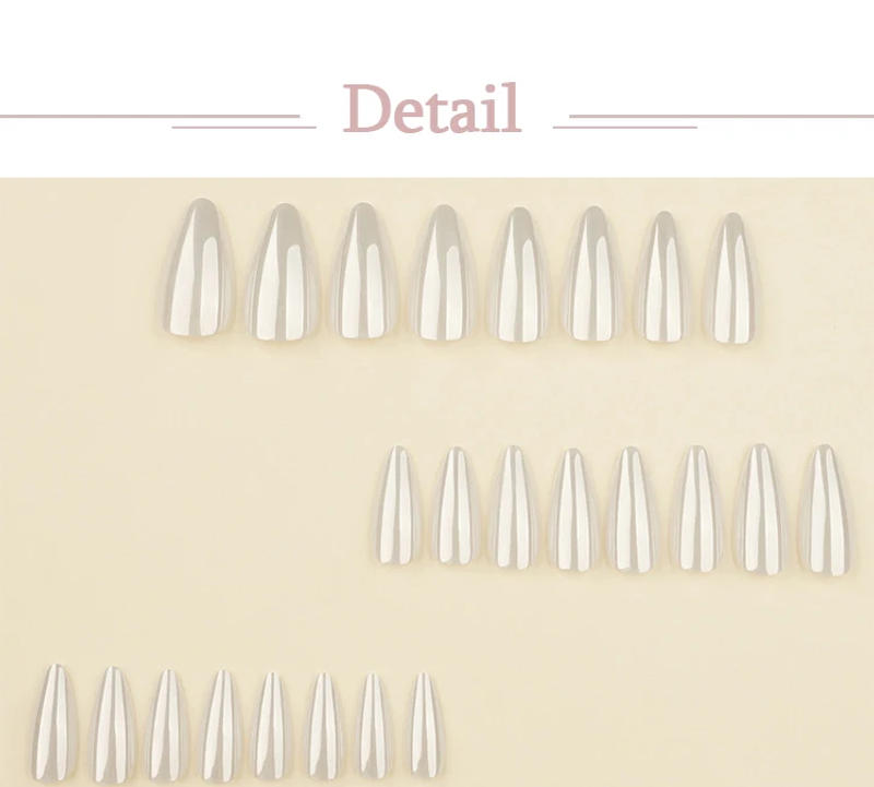 Description Picture 4 of itemWhite Pearlescent Glossy Nail Art Fashion Solid Color Almond False Nails Detachable Finished Fake Nails Press on Nails with Glue