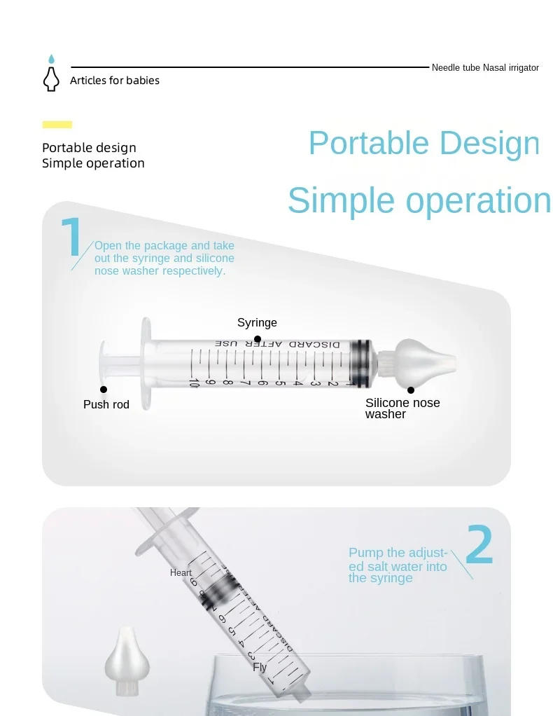 Description Picture 5 of item1/2Pcs Needle Tube Baby Nasal Aspirator Syringe Baby Nose Cleaner Rhinitis Nasal Washer Irrigator Baby Nose Washing for Children
