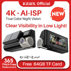 KAWA D11 Front and Rear Dash Cam 4K WiFi Car Camera DVR GPS Video Recorder AI-ISP Color Night Vision Motion Detect Auto Dashcam