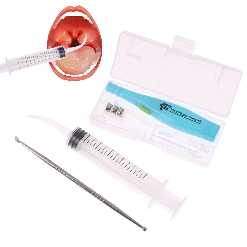 Description Picture 3 of itemTonsil Stone Remover Tools Led Light Ear Wax Remover Stainless Steel Earpick With Tips Irrigator Syringe Clean Care Tool