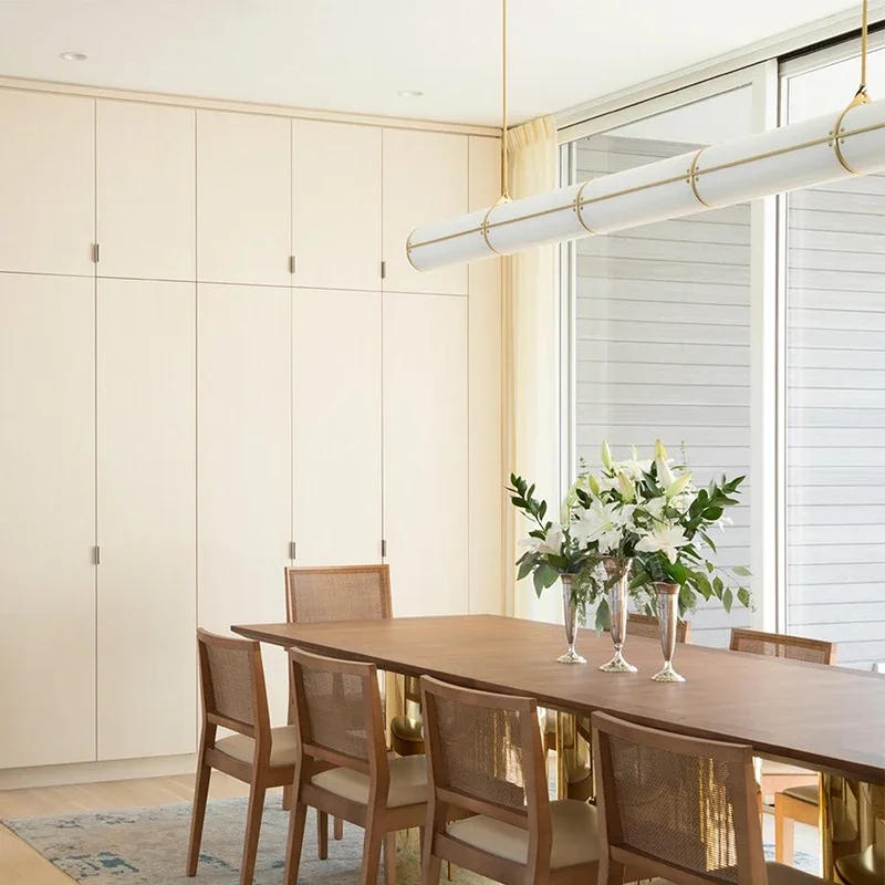 Description Picture 3 of itemRetro White Round Tube Restaurant Chandelier Modern Italian Designer Minimalist Creative Word Acrylic Pendant Lamps Lighting